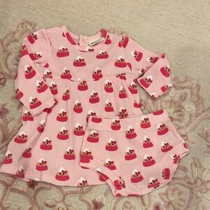 Charming pink candy corn Print Kids Dress Set